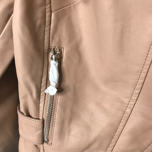 City Chic Faux Leather Crop Biker Jacket Taupe Plus Size - Picture 3 of 13